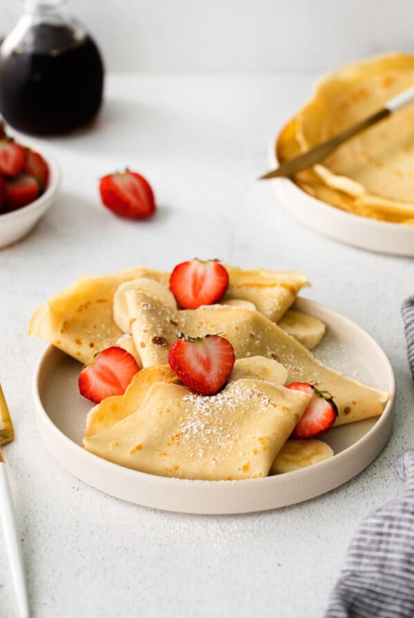 Crepes with bananas and strawberries.