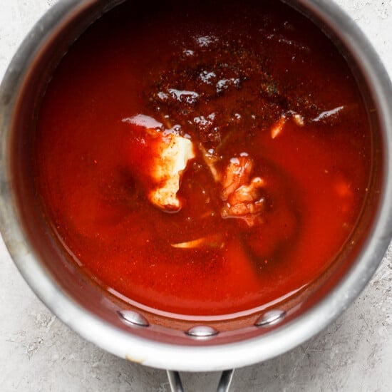 a pot of red soup.