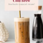 Pumpkin cream cold brew in a glass served over ice.