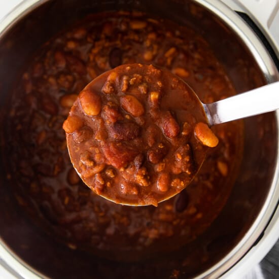 instant pot chili in a spoonful.