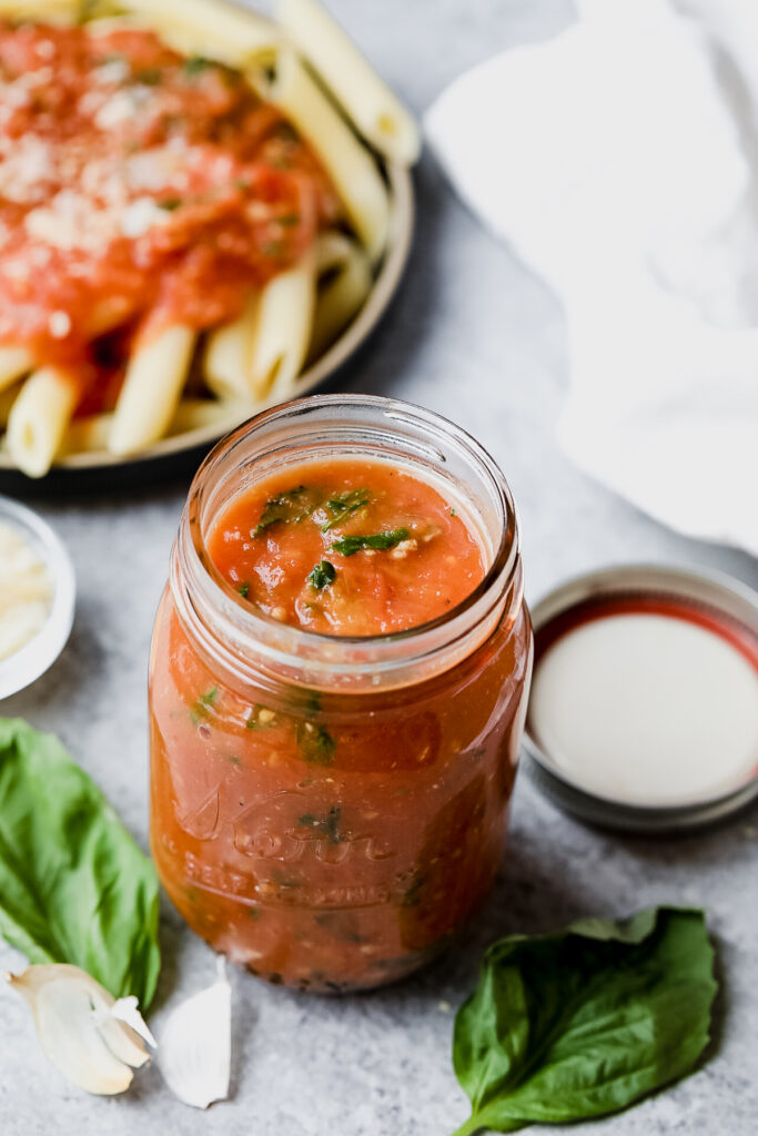 roasted tomato sauce in jar.