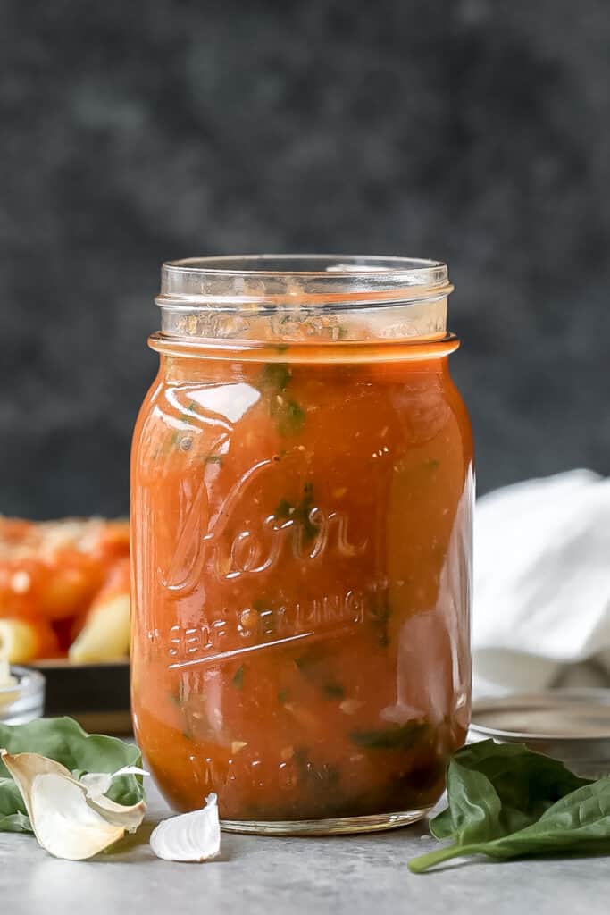 tomato sauce in jar.
