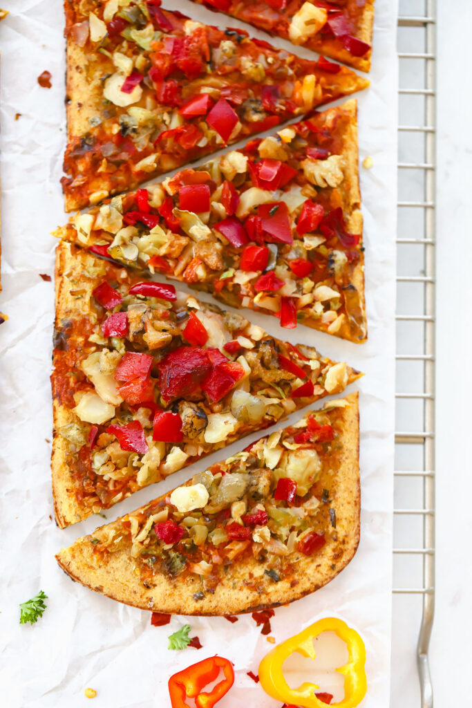 daily harvest flatbread cut into triangle slices