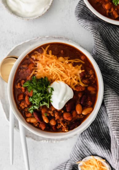 instant pot chili in a bowl.