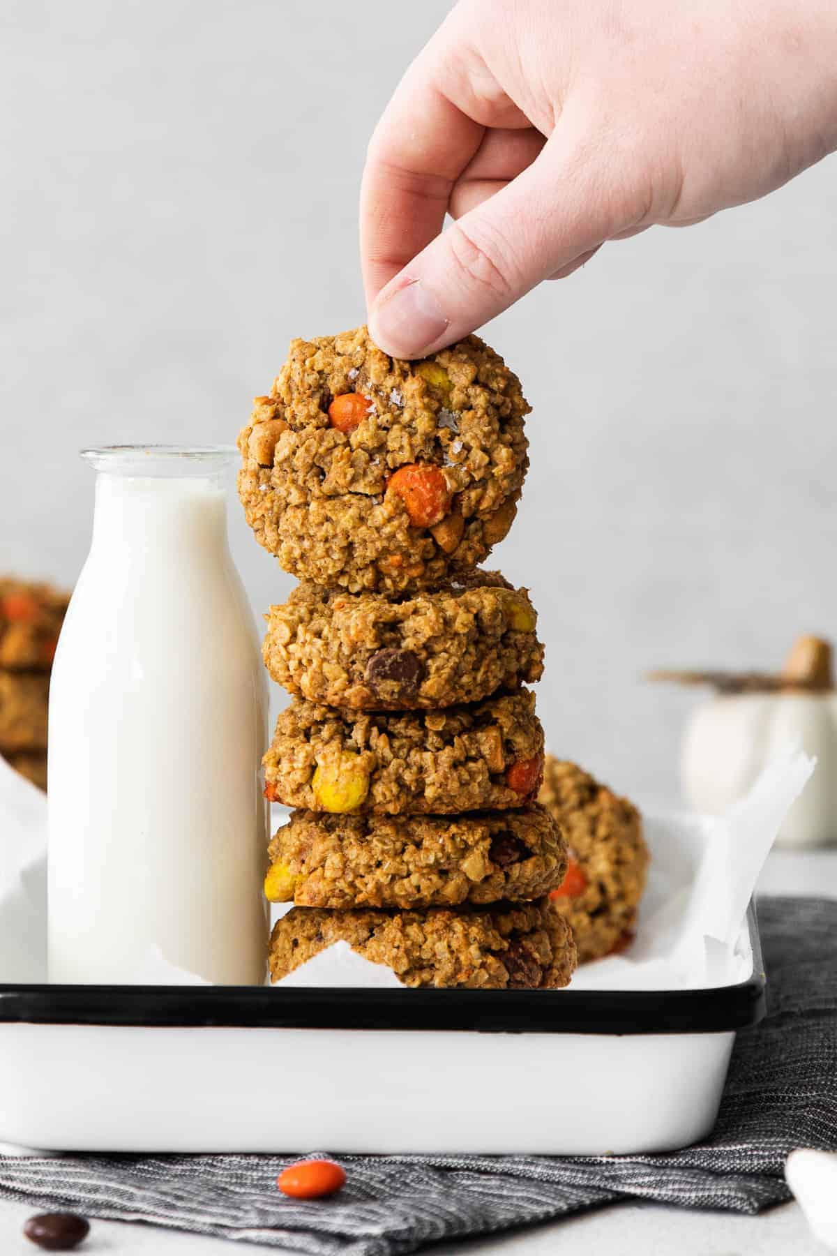 stack of pumpkin monster cookies