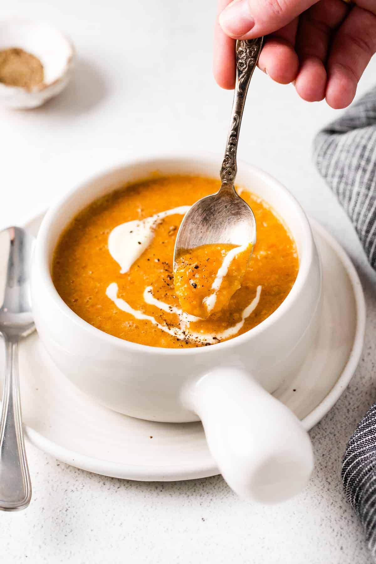 butternut squash soup in bowl