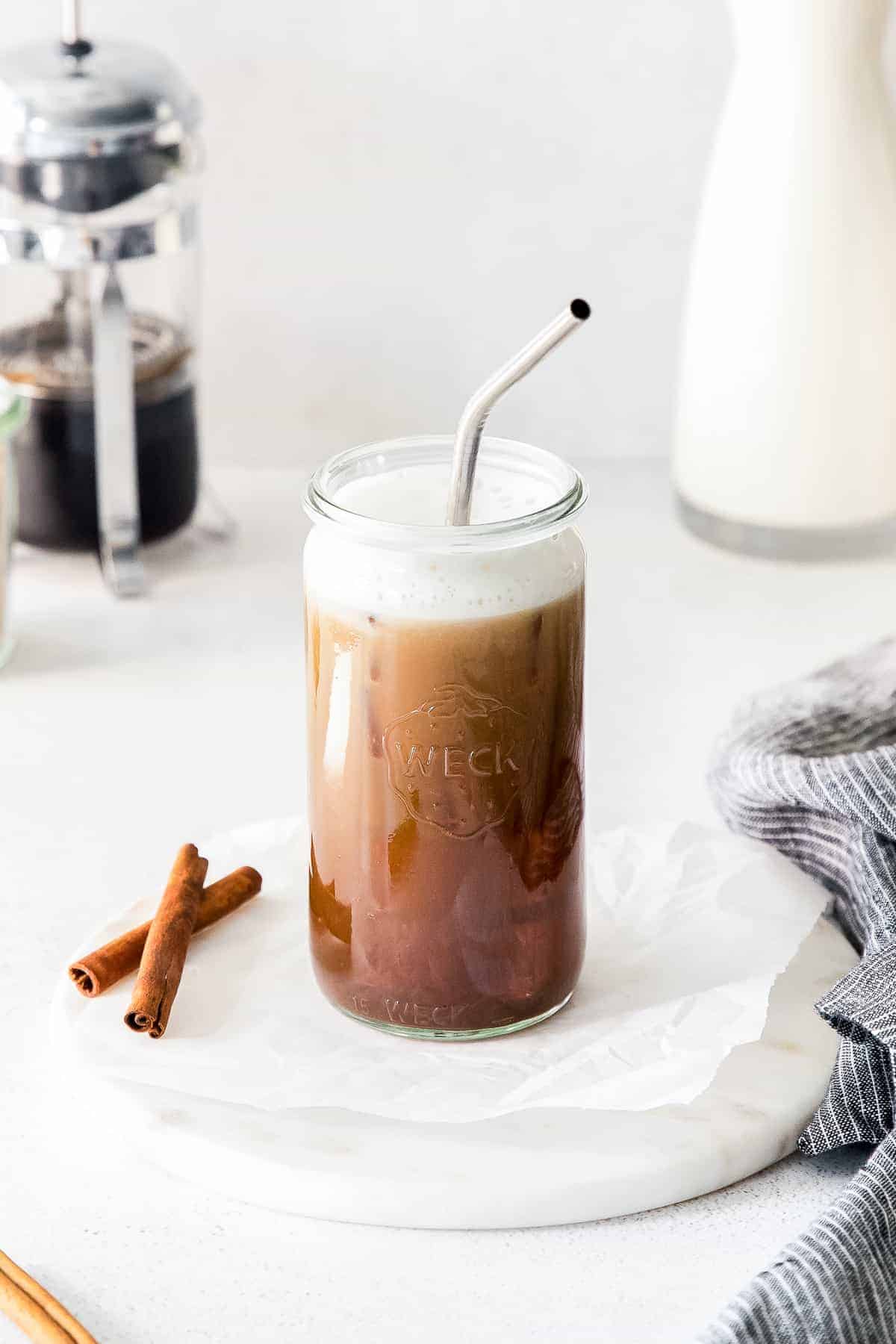 coffee drink with straw in glass