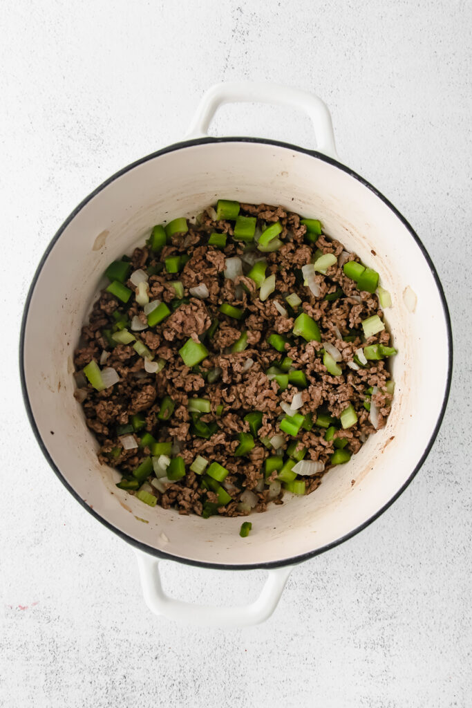 ground beef in Dutch oven.