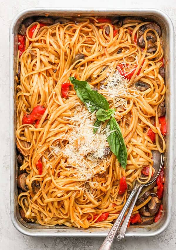 Baked One Pot Pasta with parmesan and basil