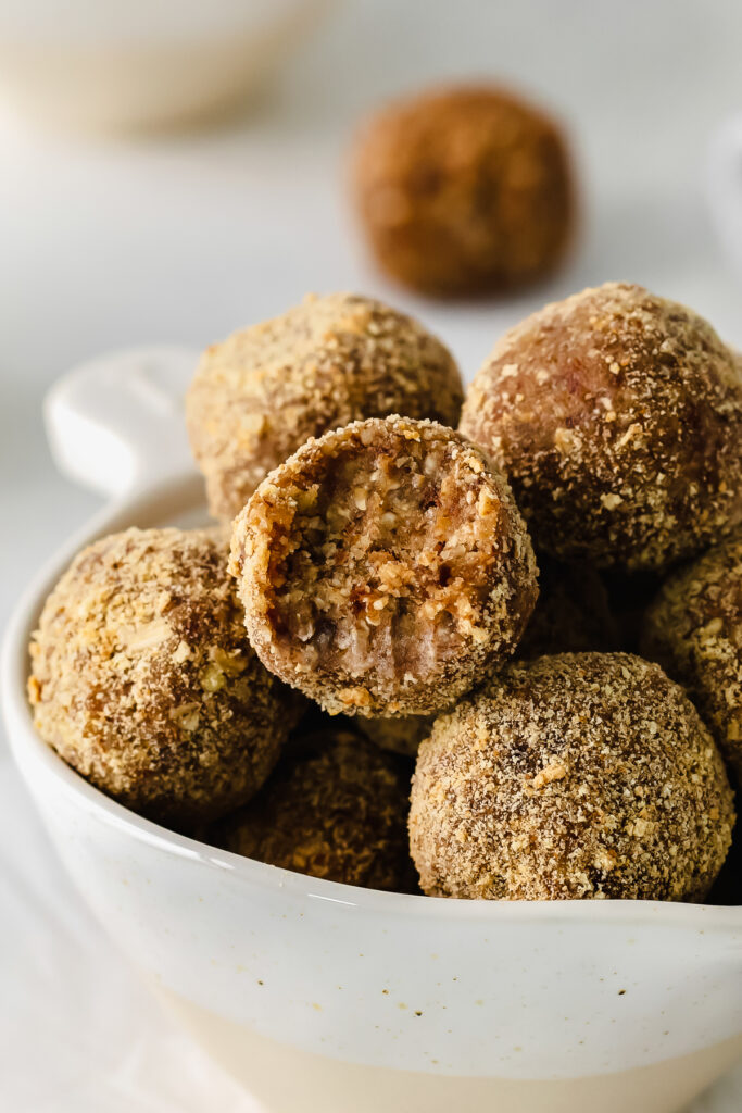 Pecan pie balls in a bowl. 