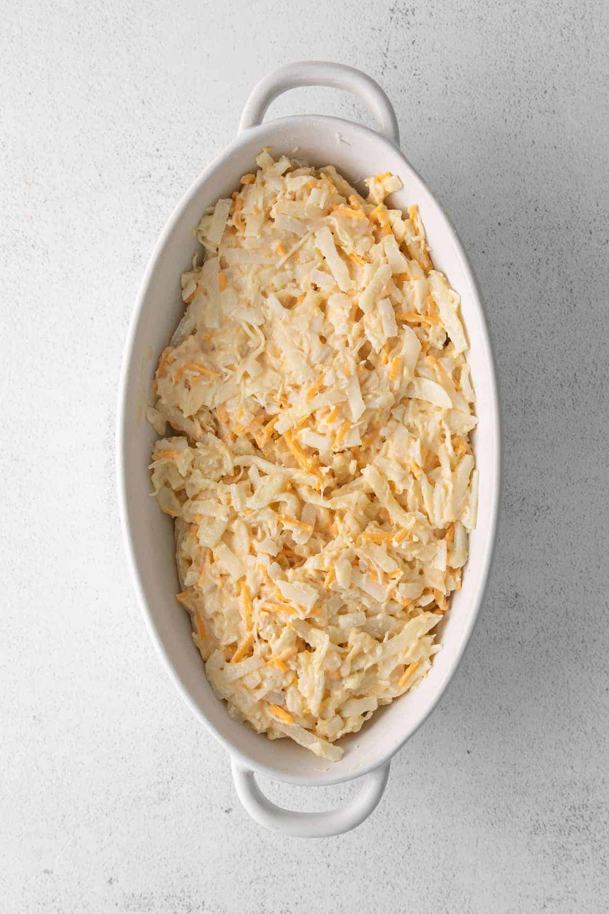 cheesy potato casserole in dish