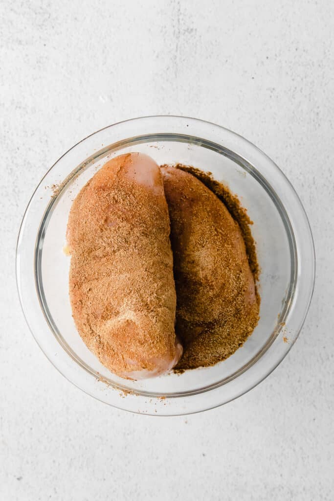 Chicken breasts with a dry rub. 