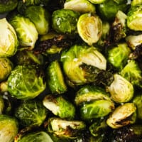 A close up of roasted brussels sprouts.