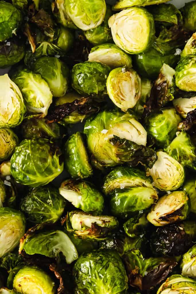 Brussel sprouts sprinkled with sea salt. 