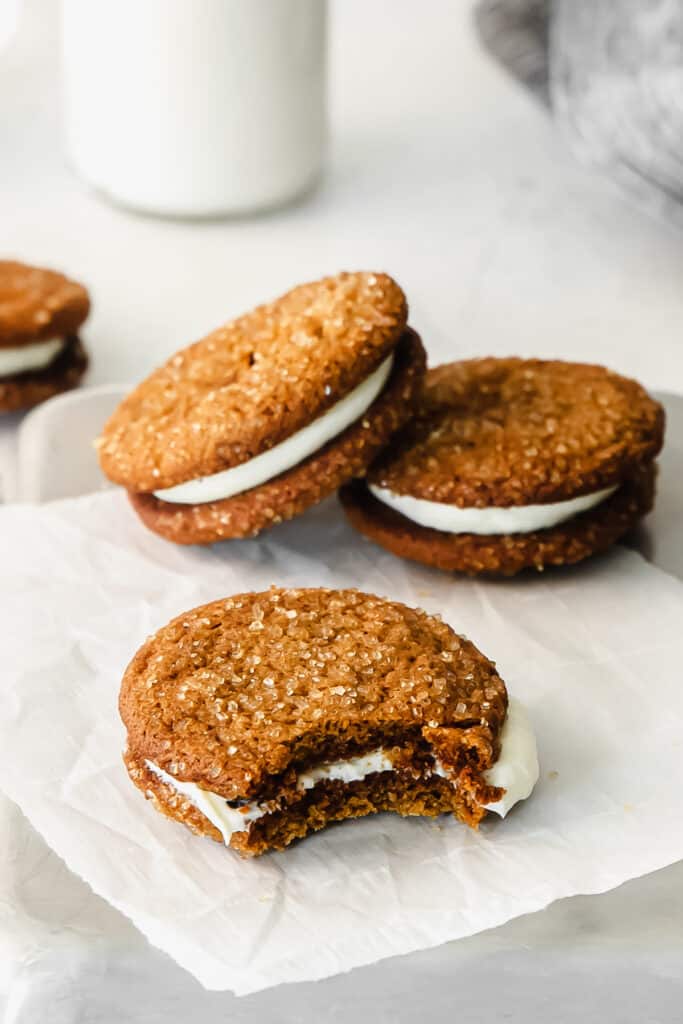 ginger whoopie pies stacked. 