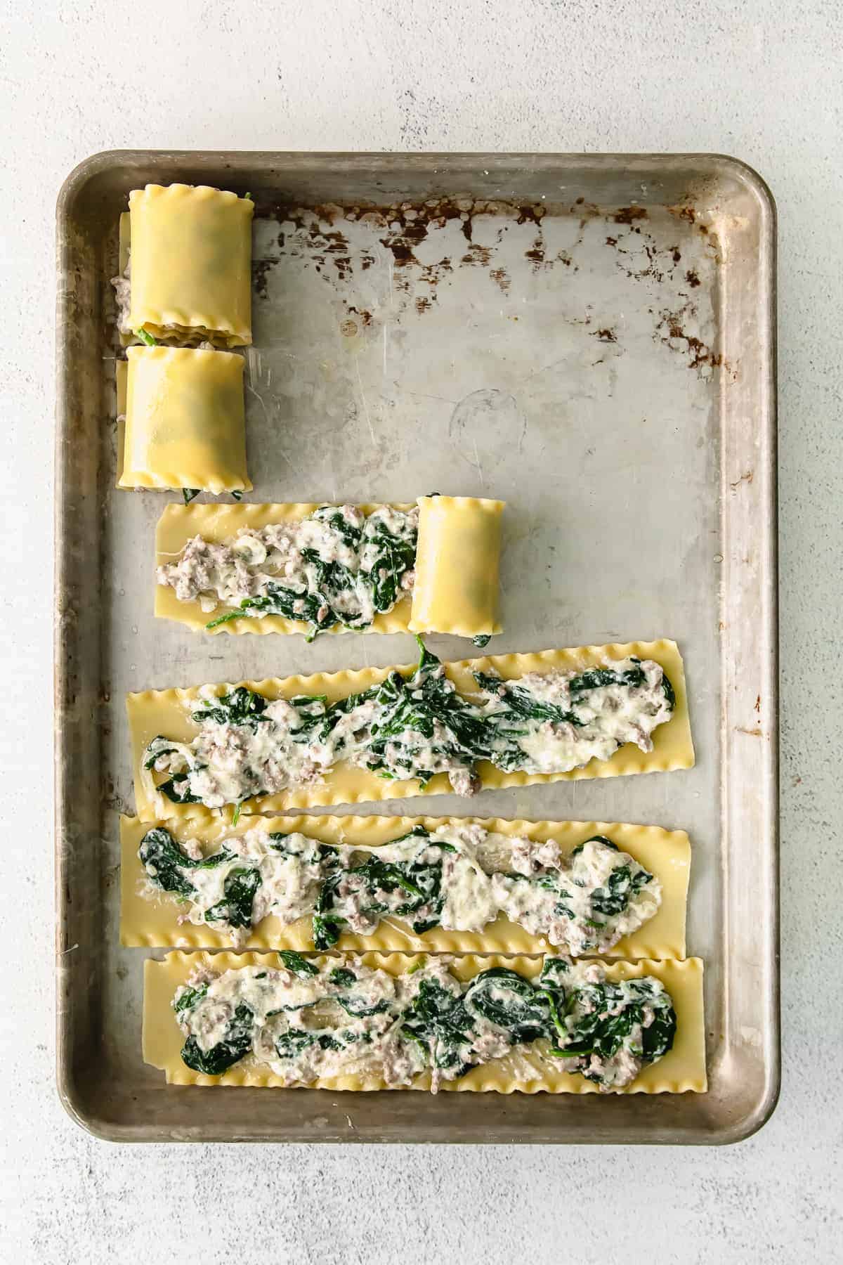 Lasagna noodles on a baking sheet. 