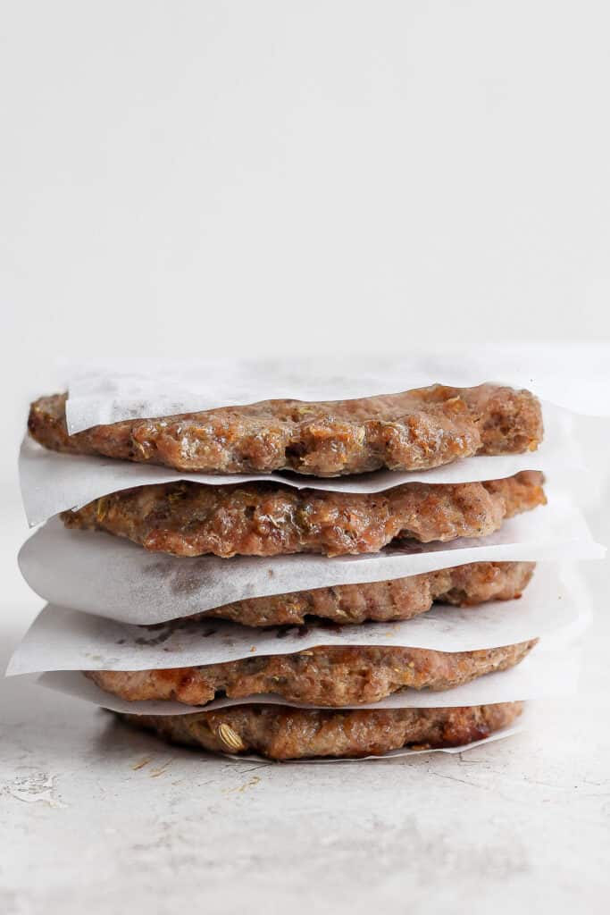 breakfast sausages stacked