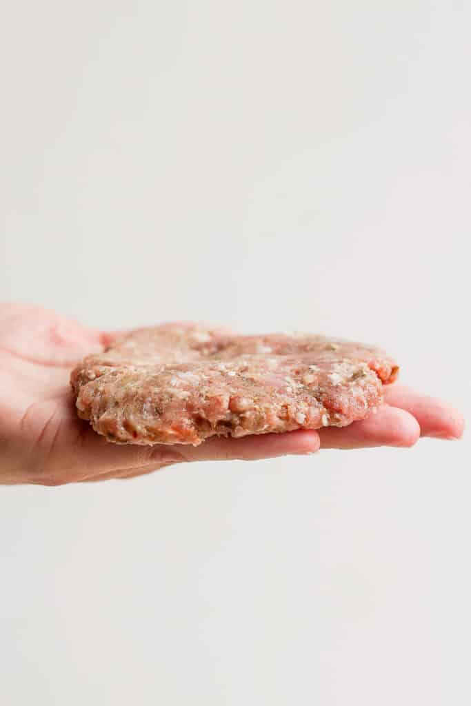 breakfast patty in palm of hand