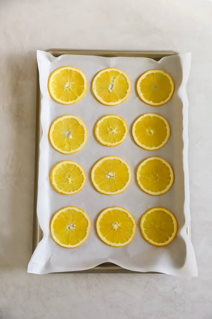 oranges on baking sheet