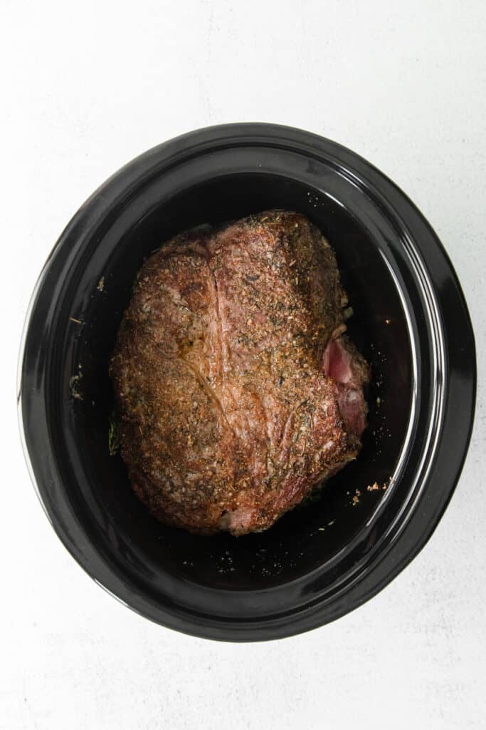 chuck roast in a slow cooker for beef stroganoff 