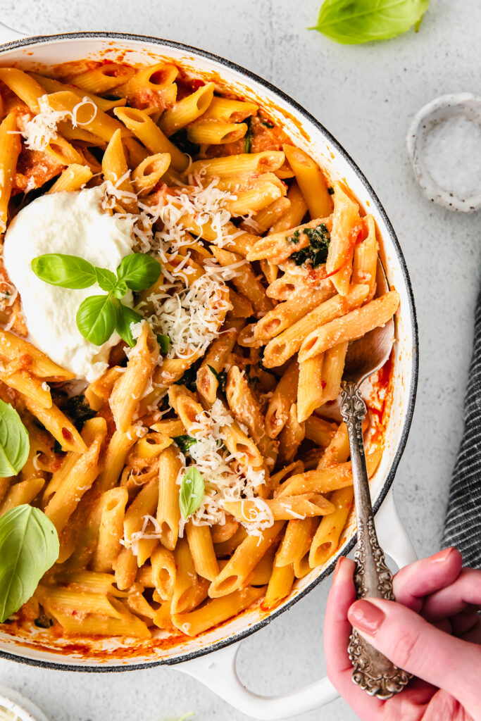 serving pasta out of Dutch oven