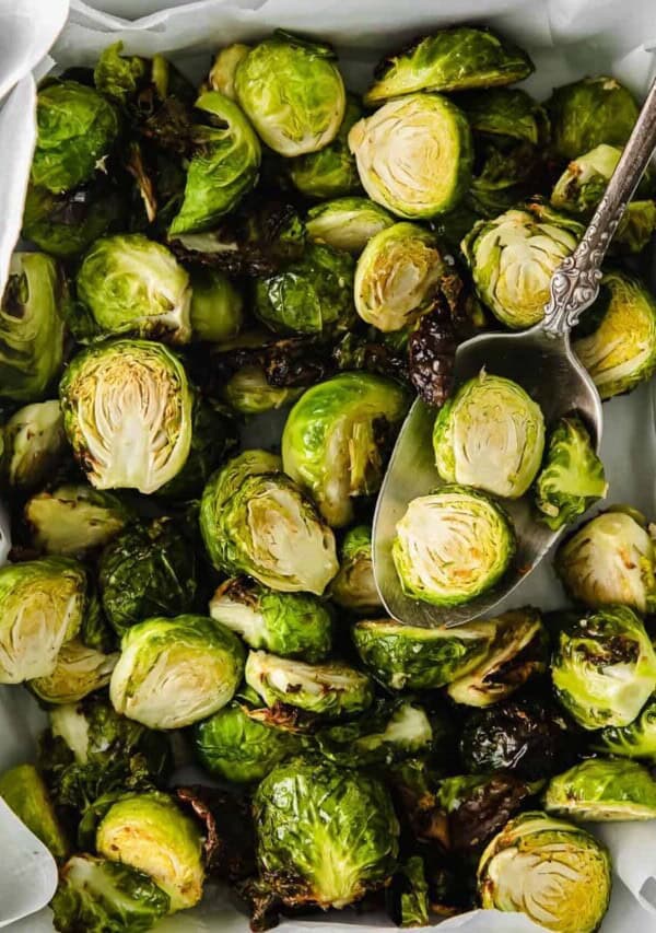 air fryer brussels sprouts with a spoon