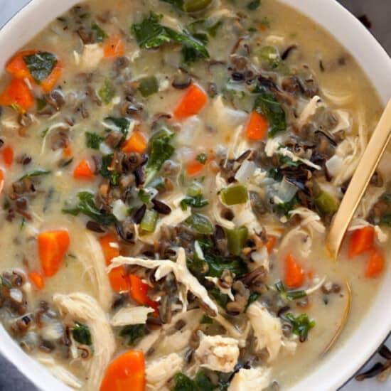 big bowl of chicken and wild rice soup