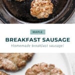 Breakfast sausage in a skillet on a plate.