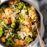 chicken broccoli and rice casserole in skillet
