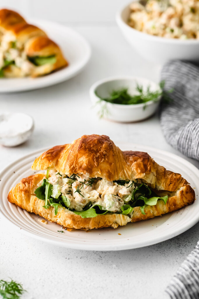 chickpea salad on croissant