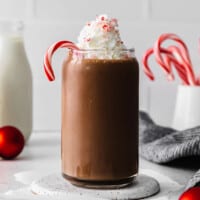 chocolate protein shake in glass