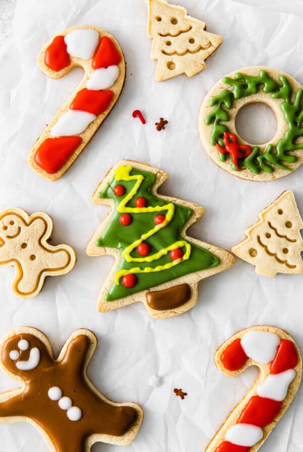 Christmas sugar cookies decorated with candy canes.