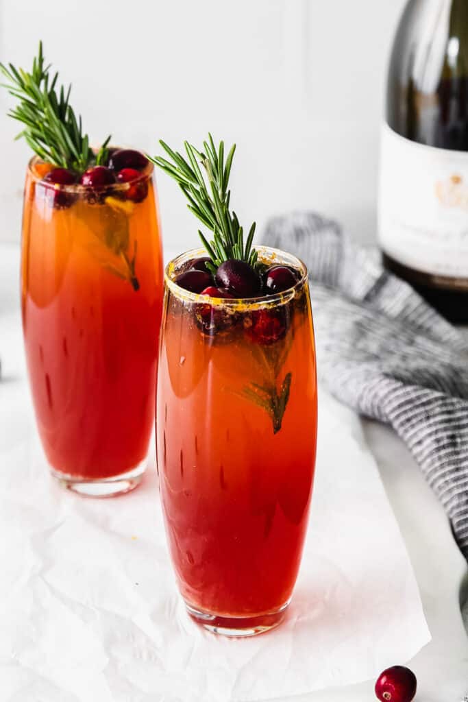 cranberry mimosa in flute glass