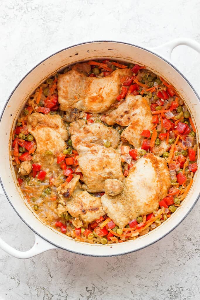 chicken and rice in Dutch oven