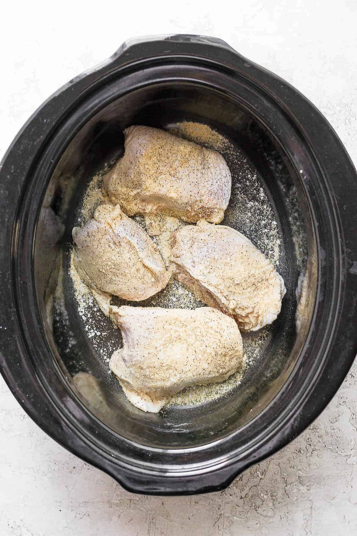 chicken thigh in the slow cooker.