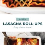 Lasagna roll ups are shown on a plate.