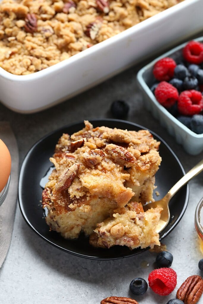 French toast bake on a plate. 