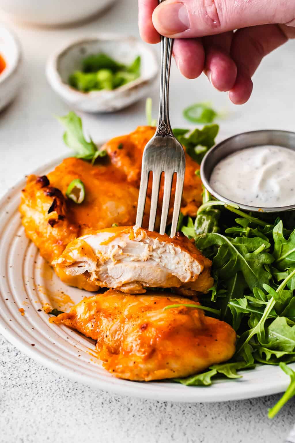 Buffalo Baked Boneless Chicken Thighs - Fit Foodie Finds