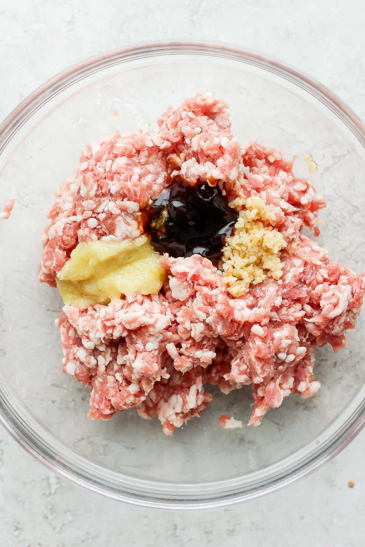 pork dumpling filling in a bowl