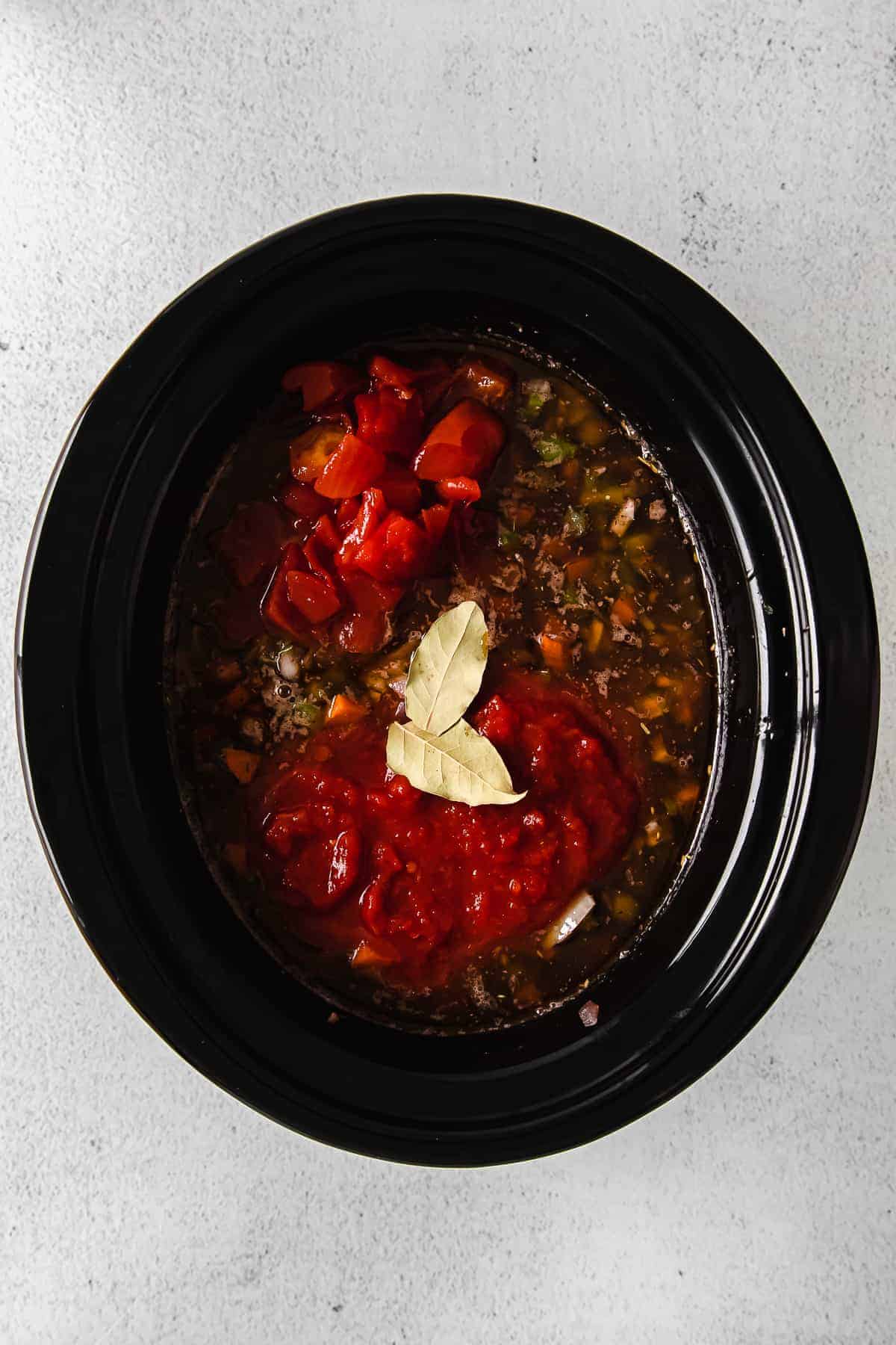 ingredients for slow cooker bolognese in the slow cooker