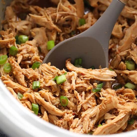 shredded chicken in crock pot.