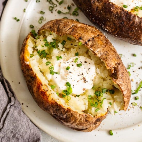 baked potatoes with toppings