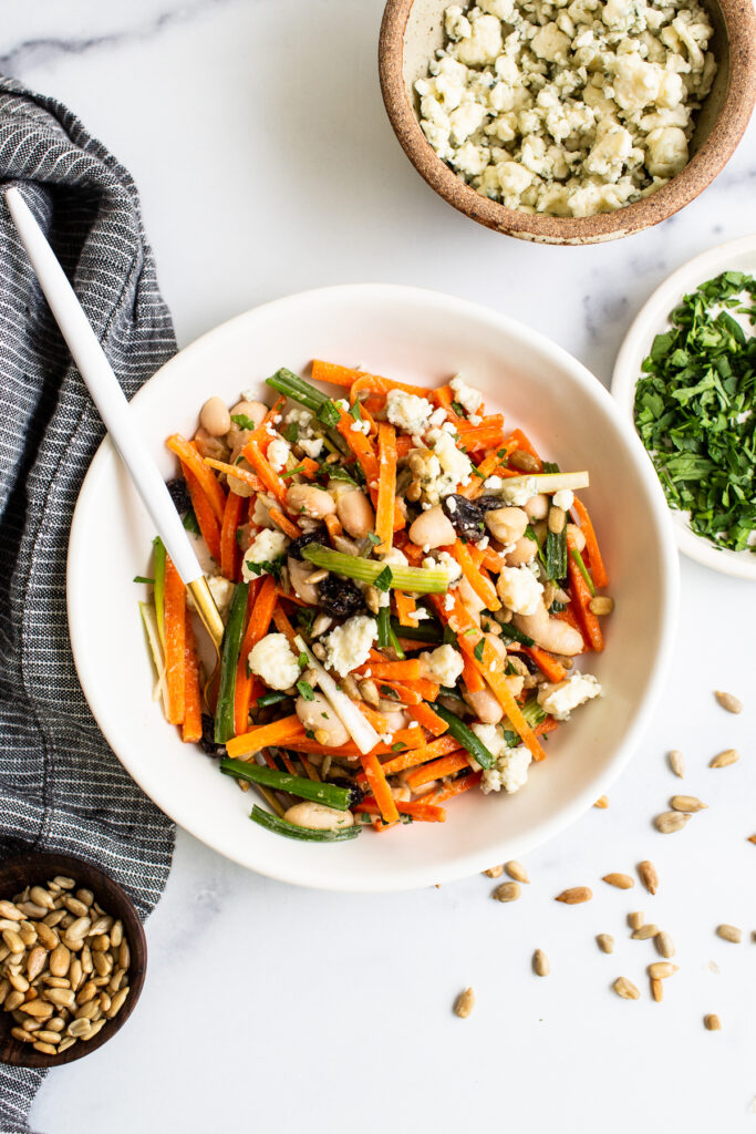 carrot salad in a small bowl. 