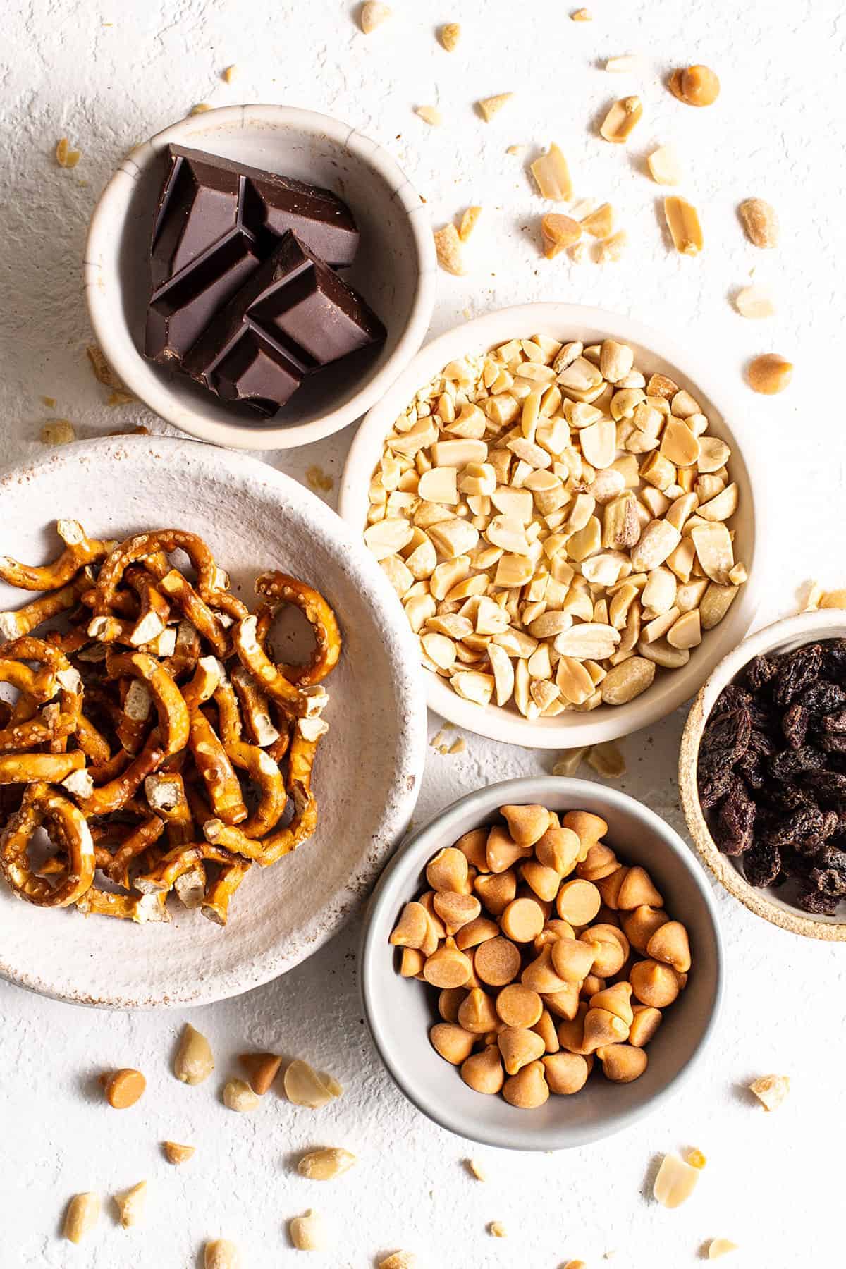 kitchen sink cookie ingredients in bowls