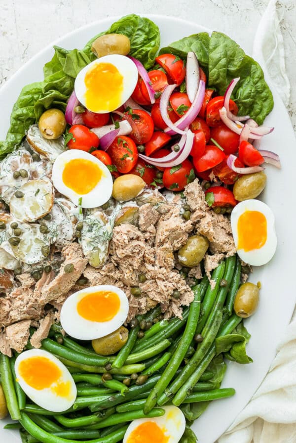 Nicoise Salad on a platter.