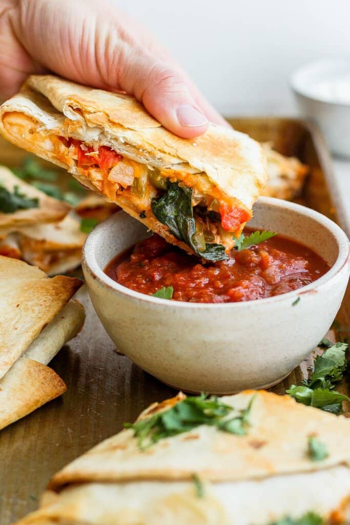 Dip your sheet pan quesadillas into your favorite salsa.