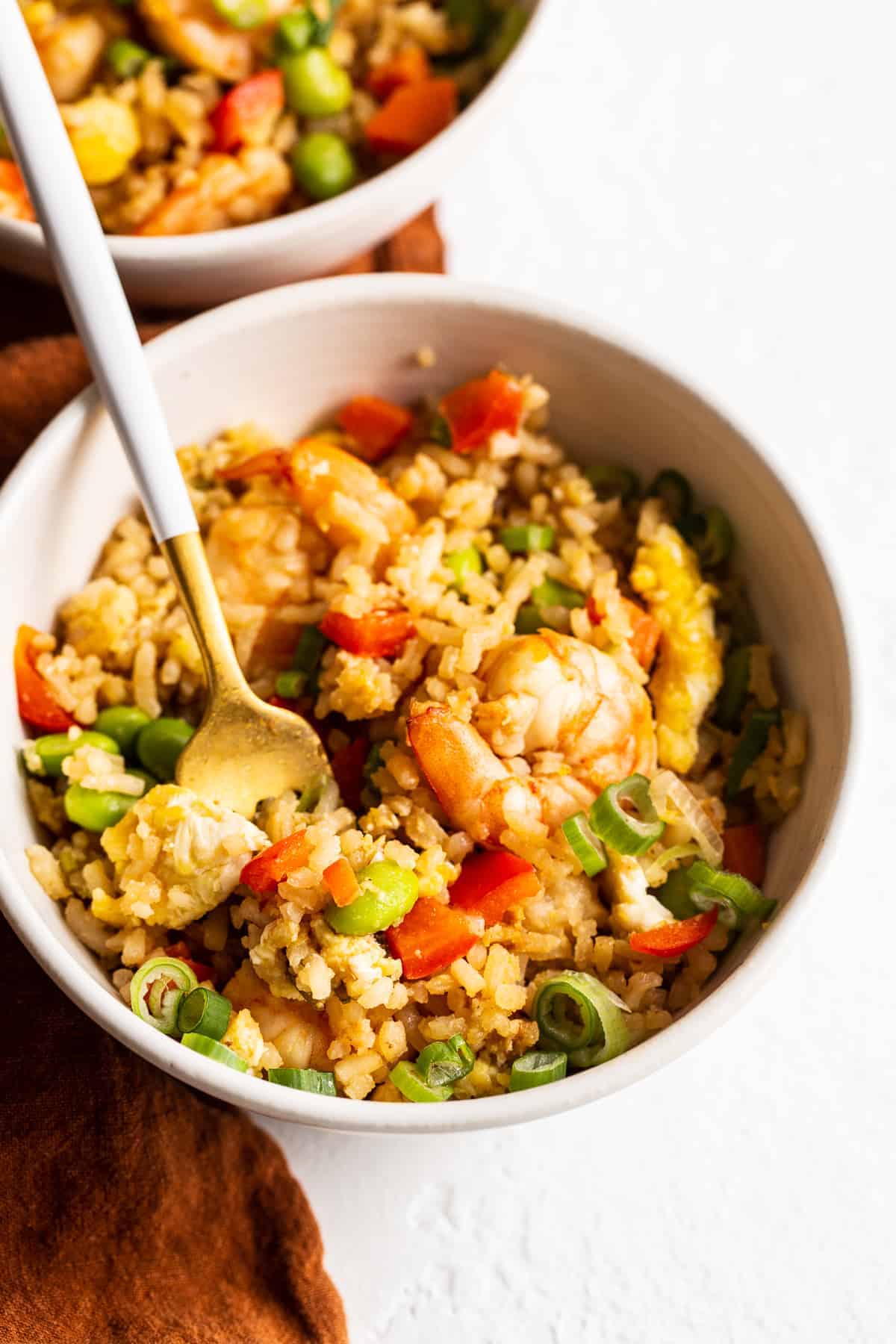 shrimp fried rice in bowl