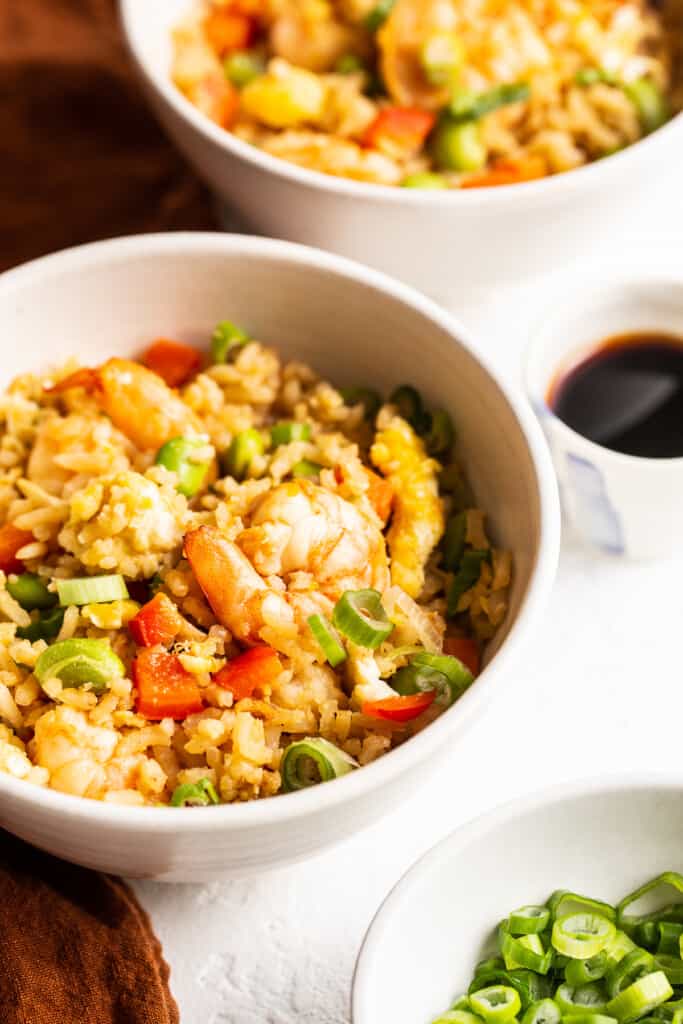 shrimp fired rice in bowl