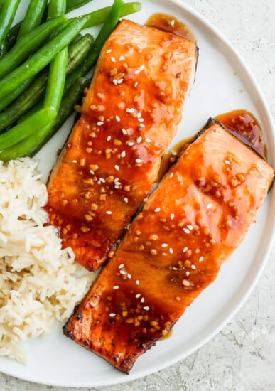 teriyaki salmon on plate
