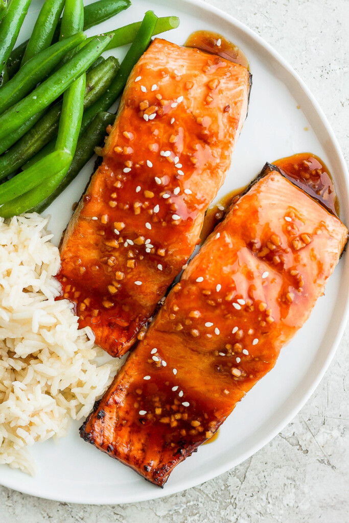 salmon teriyaki on plate